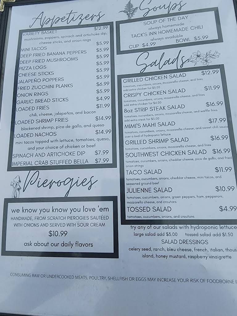 Tack's Inn Menu 1