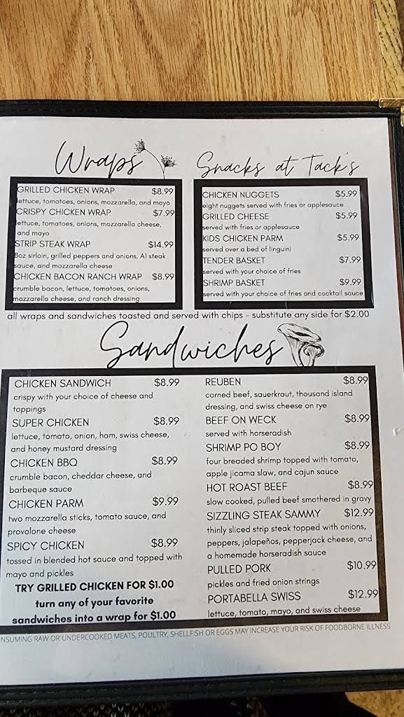 Tack's Inn Menu 2